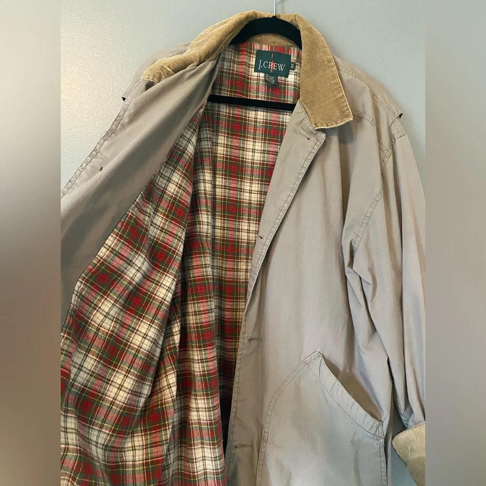 VTG J Crew Oarsman Jacket Mens XLT Beige Cotton Lined Button Up Barn Chore Coat